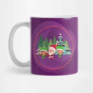 Happy holidays with Santa and elves Mug